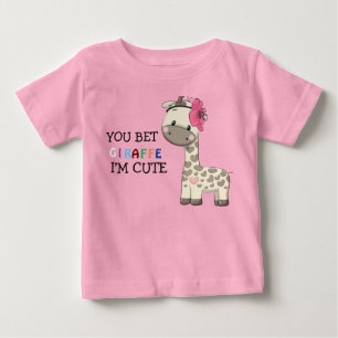 Pour Bébé T-shirt fille rose personnalisée Giraffe Baby