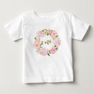 Pour Bébé T-shirt floral rose de premier anniversaire