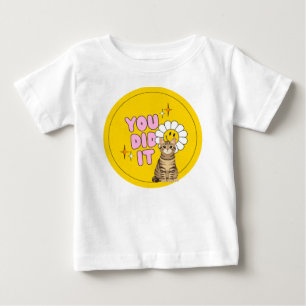 Pour Bébé t-shirt jaune mignon rétro et dessins de chat