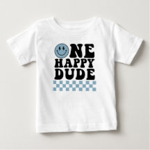 T-shirt One Happy Dude anniversaire en bleu