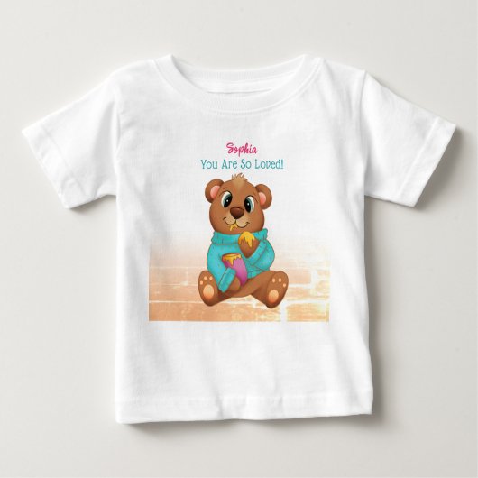 Pour Bébé T-shirt Ours Mangeant du Miel, Nom de l'Enfant & M (Devant)