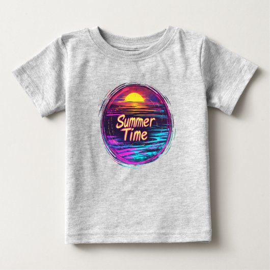 Pour Bébé Vibrant Retro “Summer Time” Sunset T-Shirt (Devant)