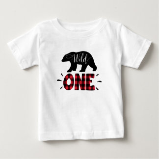 Pour Bébé Wild One Woodland Bear Plaid 1er Birthday T-Shirt