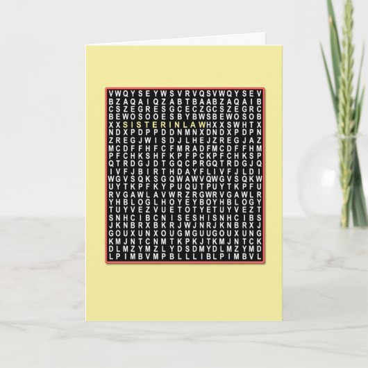Pour belle-soeur, Wordsearch carte d'anniversaire (Devant)