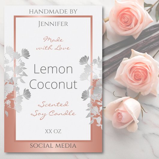 Pour Bocaux Boîtier Floral Blanc Étiquette Rose Or