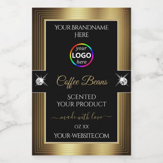 Pour Bocaux Décontracté Black Shiny Café Brown Logo Étiquette (Étiquettes simples)