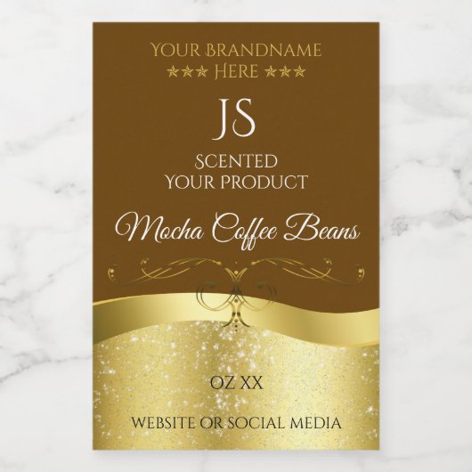 Pour Bocaux Décor or Wavy Classy Brown foncé Étiquette Monogra (Étiquettes simples)