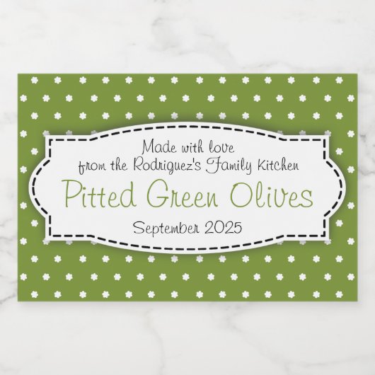 Pour Bocaux Étiquette de fleurs de polka d'olives vertes (Étiquettes simples)