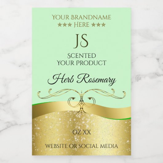 Pour Bocaux Étiquette de Monogramme vert clair Wavy Gold (Étiquettes simples)