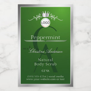 Pour Bocaux Étiquette de produit vert cadre argenté logo et mo