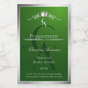 Pour Bocaux Étiquette de produit vert forêt Cadre argent Monog