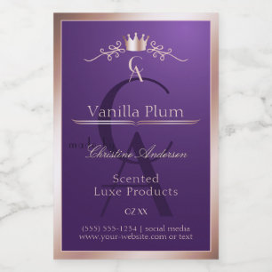Pour Bocaux Étiquette de produit violet foncé cadre or rose mo