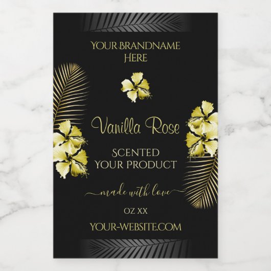 Pour Bocaux Étiquette de produits Tropical Black Gold Fleurs h (Étiquettes simples)