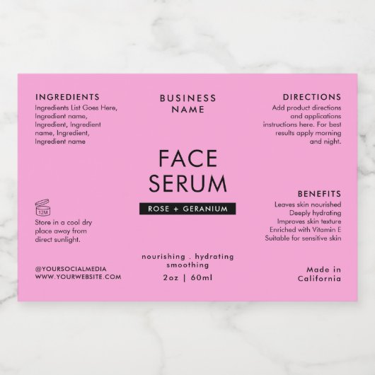 Pour Bocaux Étiquette imperméable moderne rose 2 OZ Bouteille (Étiquettes simples)