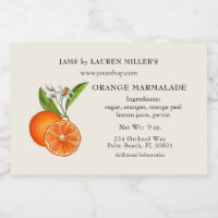 Étiquette Orange Marmalede avec liste d'ingrédient
