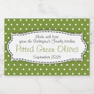Pour Bocaux Étiquette piqué de fleur de polka d'olives verte