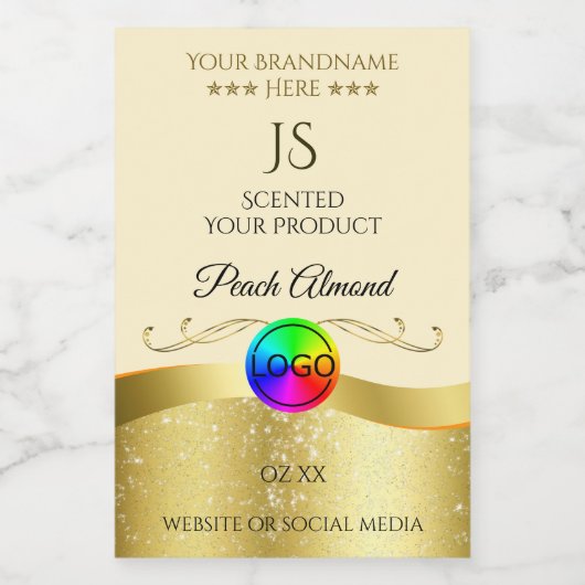 Pour Bocaux Light Peach Wavy Gold Logo Monogram Étiquette (Étiquettes simples)
