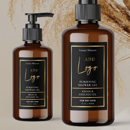 Pour Bocaux Logo Noir & Or 8 à 16 OZ Étiquette de bouteille co