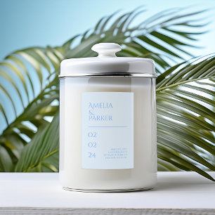 Pour Bocaux Mariage bleu minimaliste Étiquette de bougie