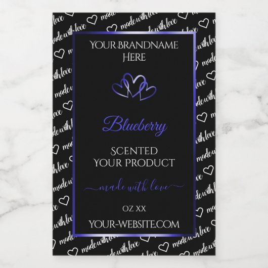 Pour Bocaux Noir Blanc Cloud Produit Étiquette Coeurs Bleus (Étiquettes simples)