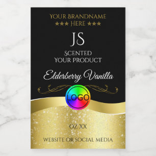 Pour Bocaux Noir foncé Wavy Gold Logo Monogramme Étiquette pro