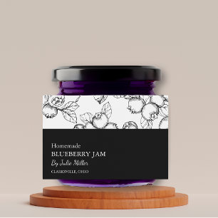Pour Bocaux Simple Étiquette de confiture de bleuet noir et bl