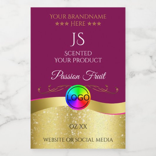Pour Bocaux Wine Red Wavy Gold Logo Monogram Étiquette (Étiquettes simples)