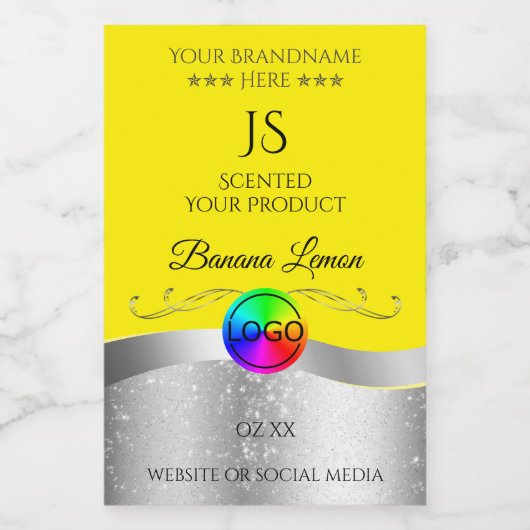 Pour Bocaux Yellow Wavy Silver Logo Monogramme Étiquette produ (Étiquettes simples)