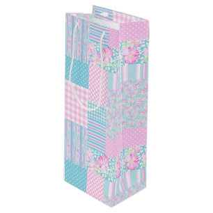 Pour Bouteille Papillons rose Faux Patchwork Vin Sac cadeau