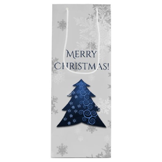 Pour Bouteille Sac cadeau de Noël Festif Bleu Arbre Vin (Devant)