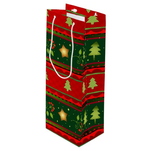 Pour Bouteille Sac Cadeau De Noël Rouge Et Vert (Devant Angle)