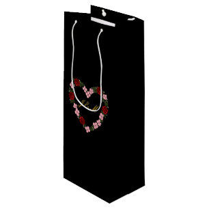 Pour Bouteille Sac cadeau de vin noir avec un cœur rose et rouge