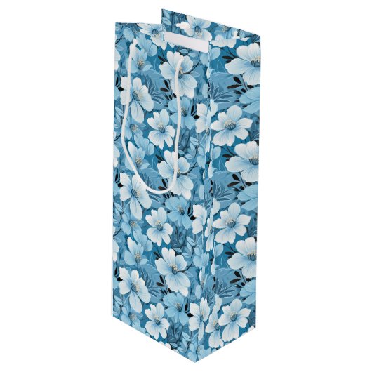 Pour Bouteille Sac cadeau Floral Bleu (Devant Angle)