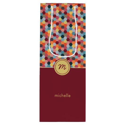Pour Bouteille Sac cadeau Monogramme Bourgogne géométrique Hexago (Devant)