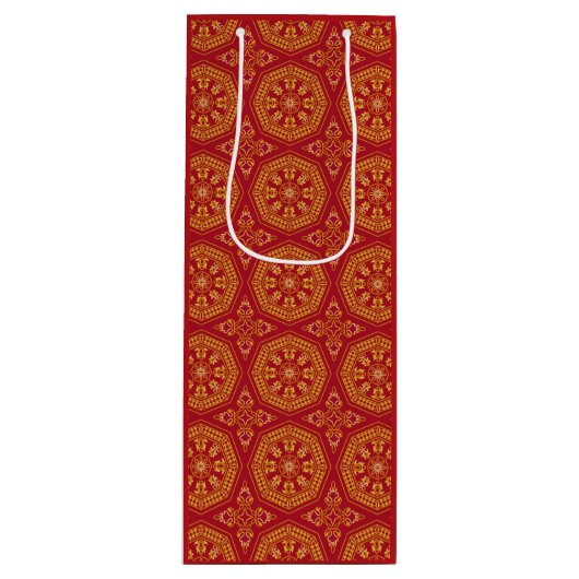 Pour Bouteille Sac cadeau Red & Gold Arabesque (Devant)