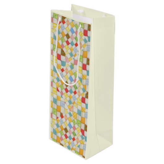 Pour Bouteille Sac Cadeau Vin MOSAÏQUE Patchwork / Crème (Devant Angle)
