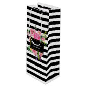 Pour Bouteille Sac cadeau vin rayures et fleurs élégant (Devant Angle)