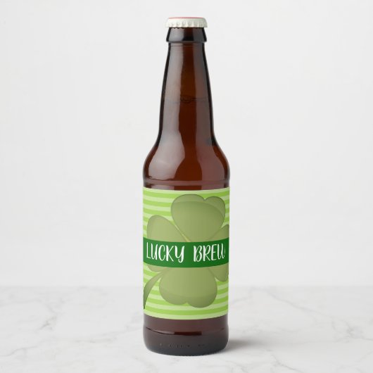 Pour Bouteilles De Bière Lucky Brew, étiquette à rayures vertes. (Devant)