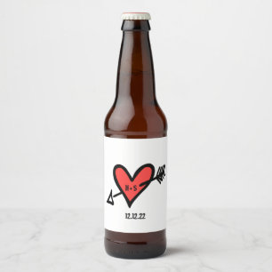 Pour Bouteilles De Bière Personnalisé Mariage Amour Coeur Noir & Étiquette