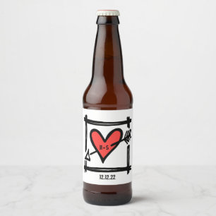 Pour Bouteilles De Bière Personnalisé Mariage Amour Coeur Noir & Étiquette