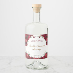 Pour Bouteilles De Liqueur Red Roses Quinceañera Liquor Bottle Étiquettes