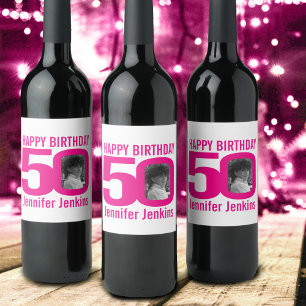 Pour Bouteilles De Vin 50e anniversaire rose personnalisé nom étiquette
