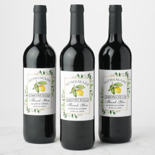 Pour Bouteilles De Vin Aquarelle Citron or Limoncello Étiquette bouteille