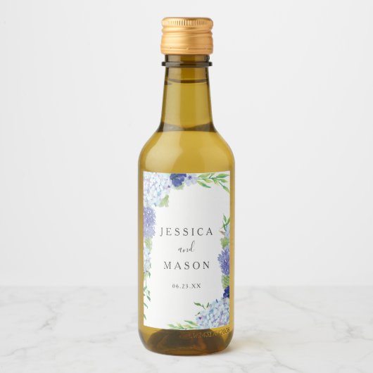 Pour Bouteilles De Vin Blue Hydrangea Mariage Vins Étiquettes (Devant)