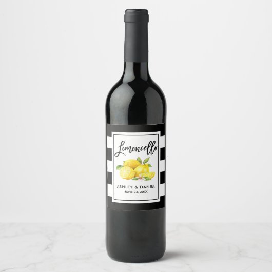 Pour Bouteilles De Vin Brush Script strié Limoncello Lemons Étiquette (Devant)