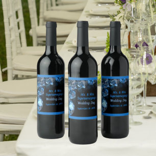 Pour Bouteilles De Vin Diamants Bleus Mariage M. Mme Black Wine Étiquette