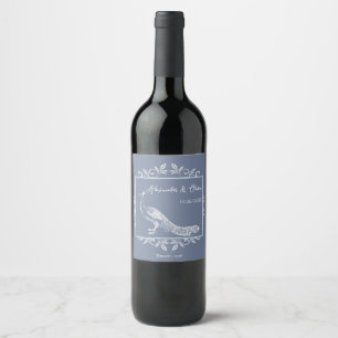 Pour Bouteilles De Vin Dusty Blue Peacock Flourissant Mariage Étiquette d