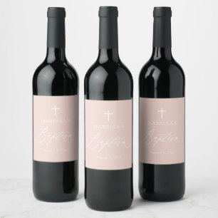 Pour Bouteilles De Vin Dusty Rose Croix Blanche fille Baptême Étiquette d