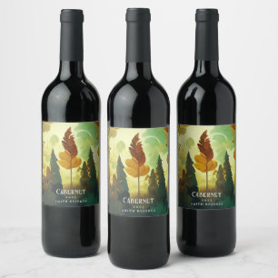 Pour Bouteilles De Vin Élégant Forêt Nature Cuisine Étiquette