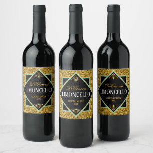 Pour Bouteilles De Vin Étiquette Art déco Gold et Black Liqueur